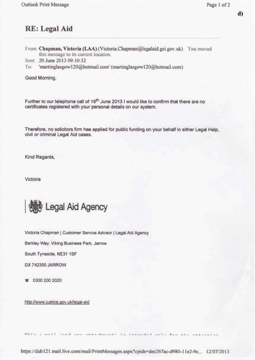 d) Legal Aid Agency E-mail Page 1