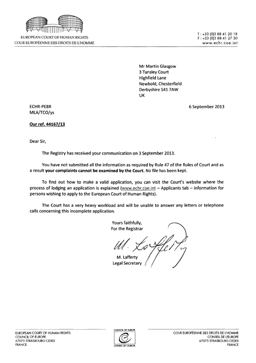 Received your Communication on 3 September 2013