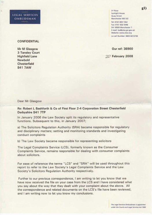 g) Legal Services Ombudsman Robert L Bashforth & Co Page 1
