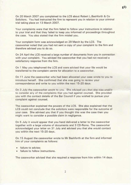 g) Legal Services Ombudsman Robert L Bashforth & Co Page 2