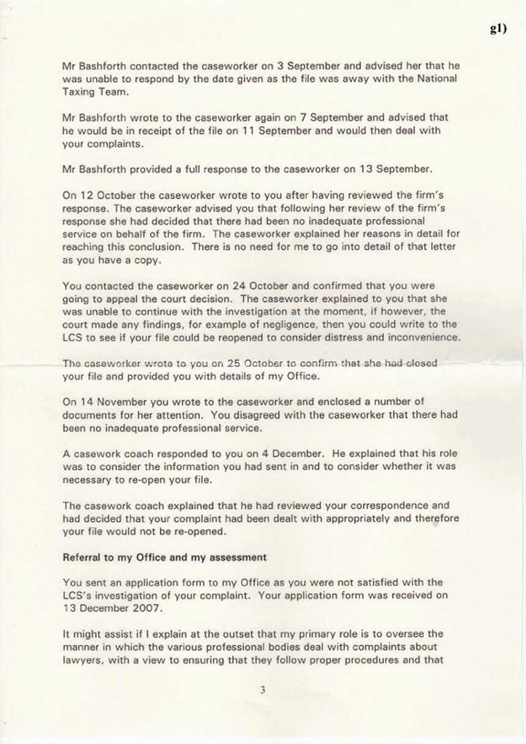 g) Legal Services Ombudsman Robert L Bashforth & Co Page 3
