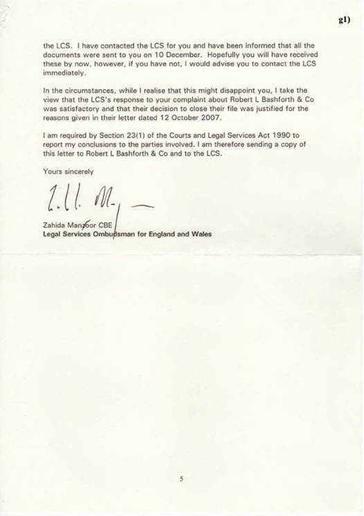 g) Legal Services Ombudsman Robert L Bashforth & Co Page 5