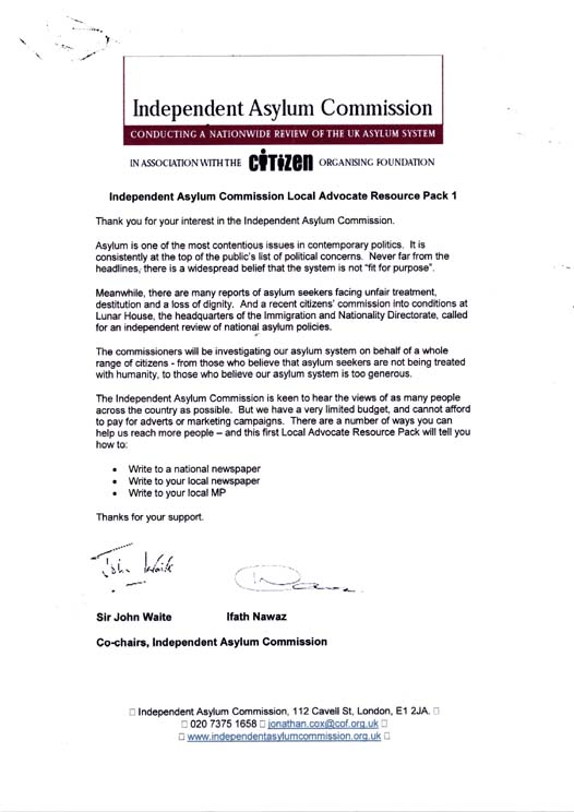 Independent Asylum Commission - Sir John Waite Page 1
