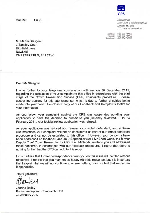 London CPS Joanne Baily Parliamentary and Complaints Unit