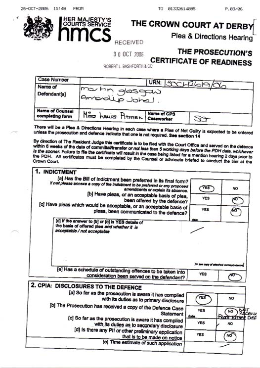 Prosecution Certificate of Readiness Plea and Directions Hearing Page 1