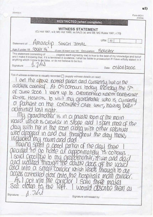 A Johal Witness Statement Signature Page 1