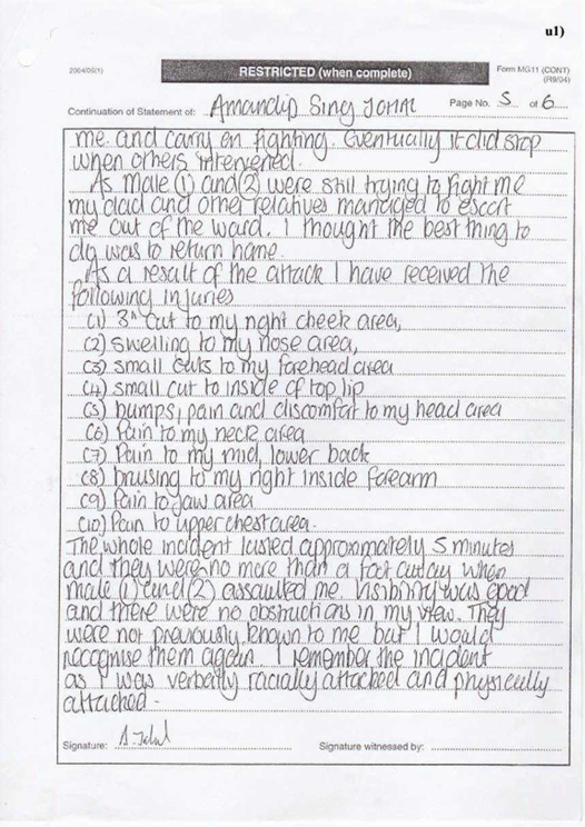 A Johal Witness Statement Signature Page 5