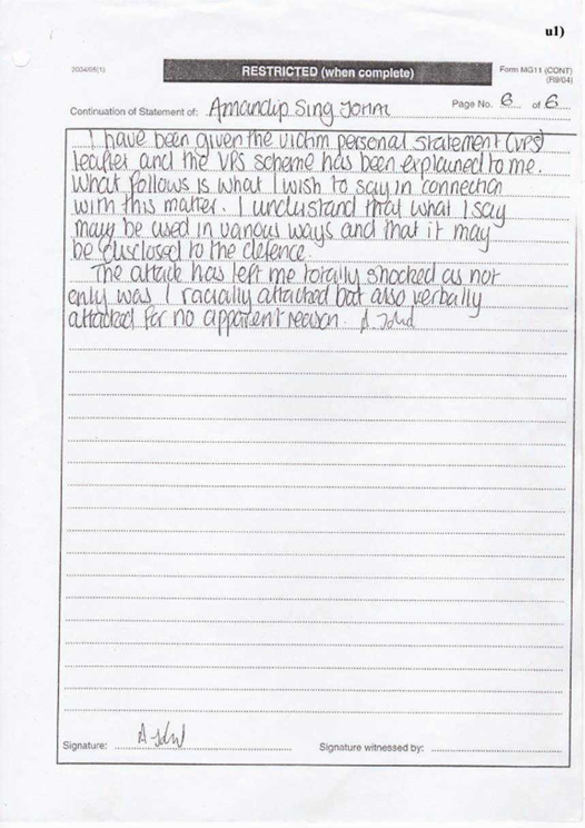 A Johal Witness Statement Signature Page 6