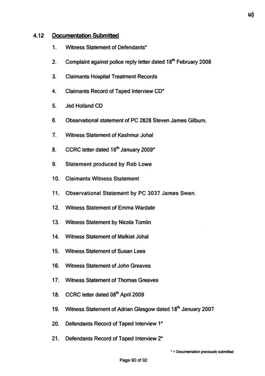 u) Civil Litigation Comparison and Cross-Referencing Page 90