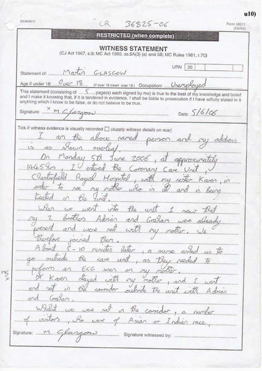 u10) Witness Statement of Martin Glasgow Page 1