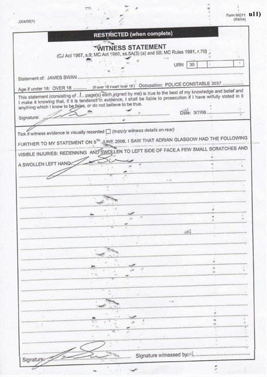 u11) Observational Statement by PC3037 James Swan