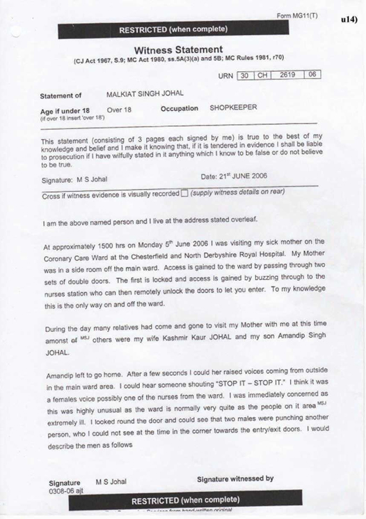 u14) Witness Statement of Malkiat Johal Page 1