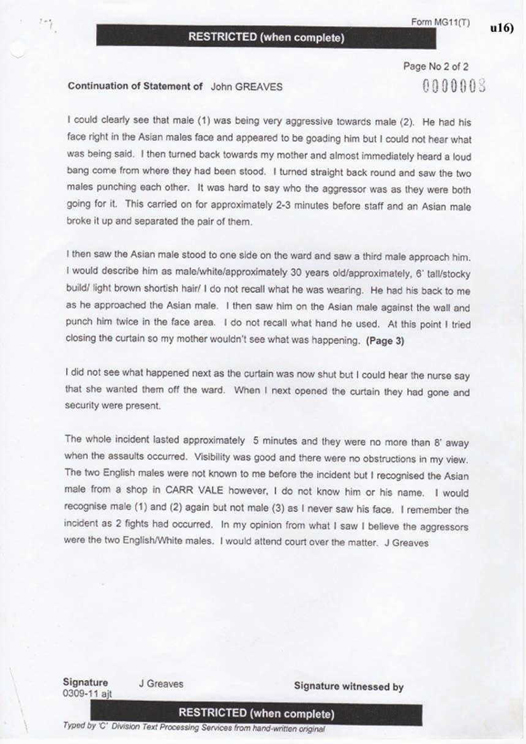 u16) Witness Statement of John Greaves Page 2