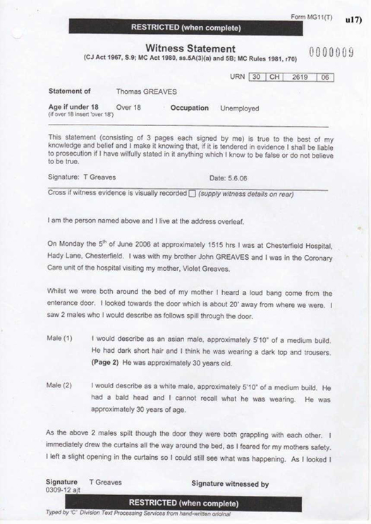 u17) Witness Statement of Thomas Greaves Page 1