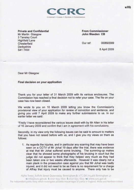 u18) CCRC Letter Dated 8 April 2009 Page 1