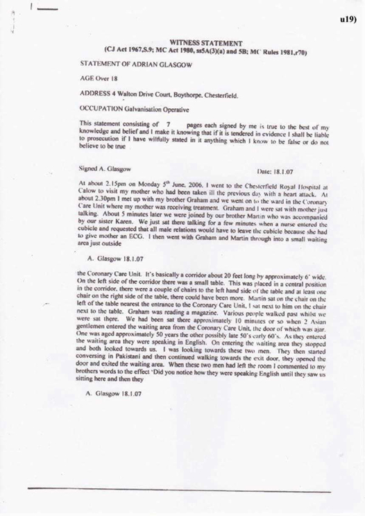 u19) Witness Statement of Adrian Glasgow Page 1