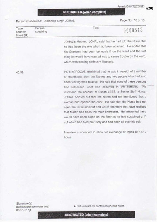 u20) Defendants Record of Taped Interview 1 Page 10