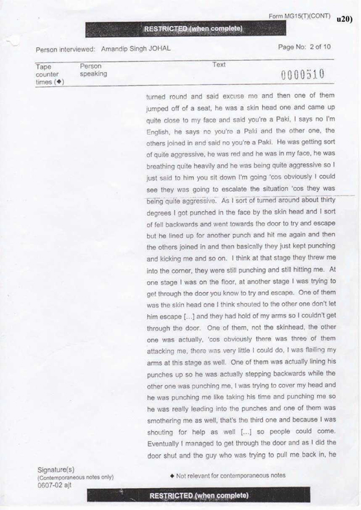 u20) Defendants Record of Taped Interview 1 Page 2