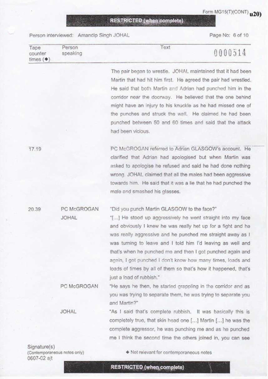 u20) Defendants Record of Taped Interview 1 Page 6
