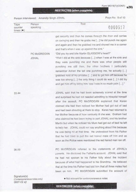 u20) Defendants Record of Taped Interview 1 Page 9