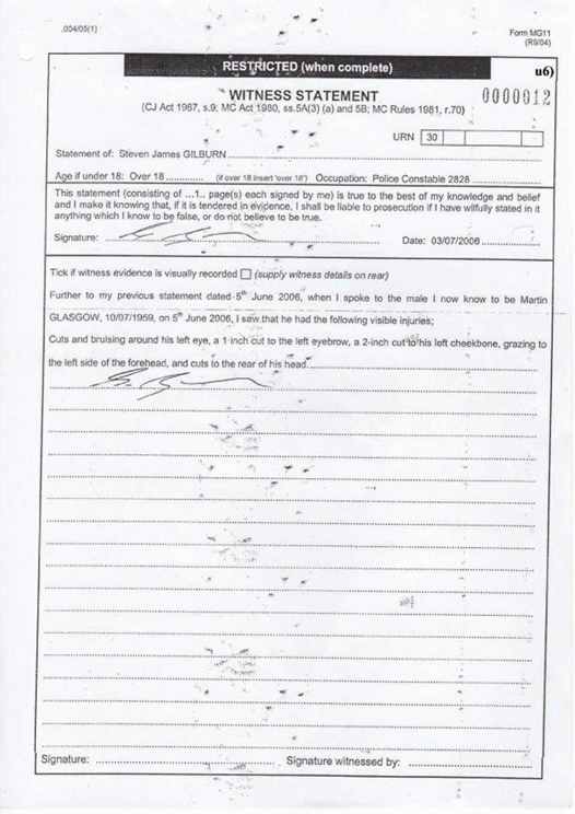 u6) Statement of PC2828 Steven James Gilburn