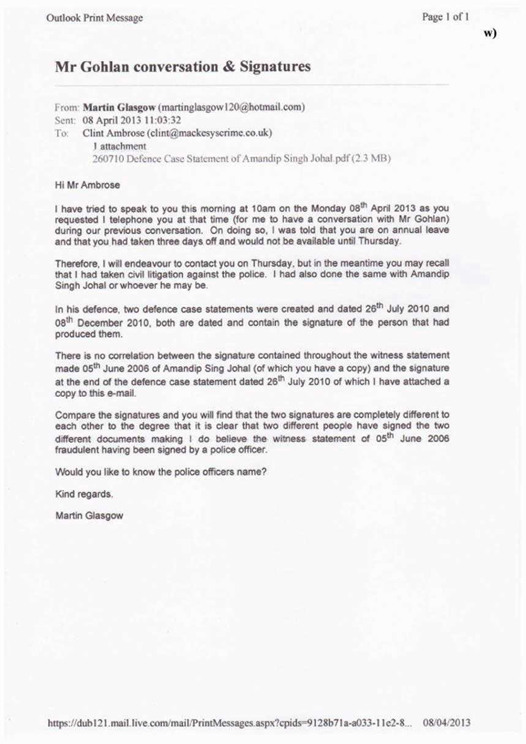 w) Mr Gohlan Conversation & Signatures E-mail