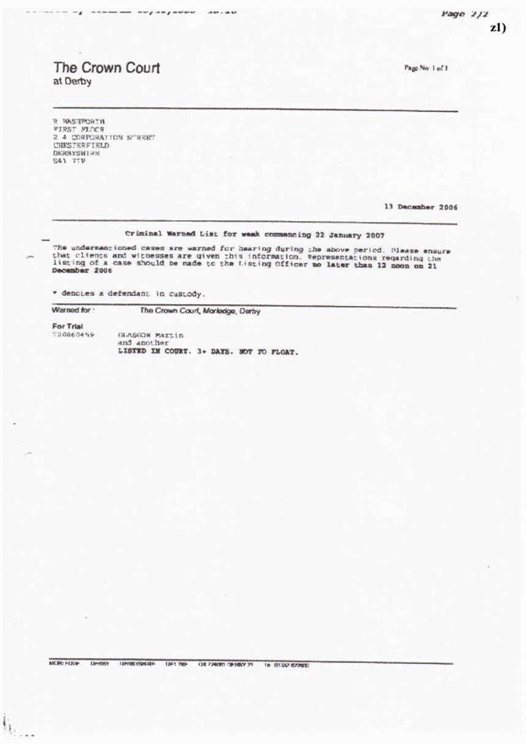z1) Derby Listing Dated 11th December 2006