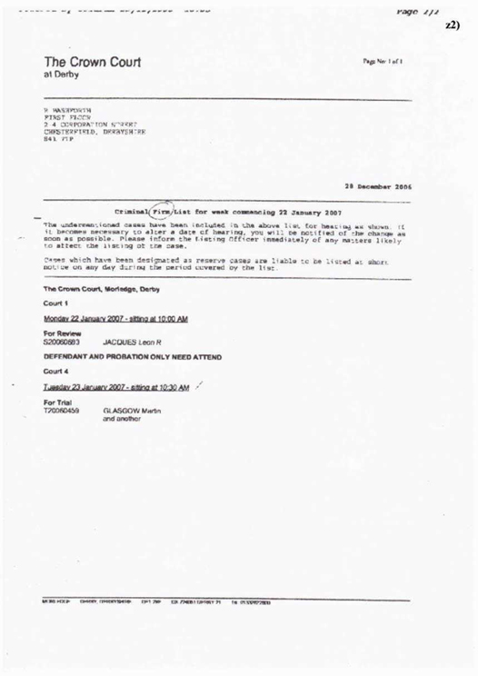 z2) Derby Listing Dated 28th December 2006